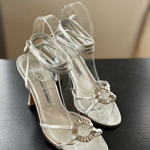 Manolo Blahnik Metallic Strappy Heels